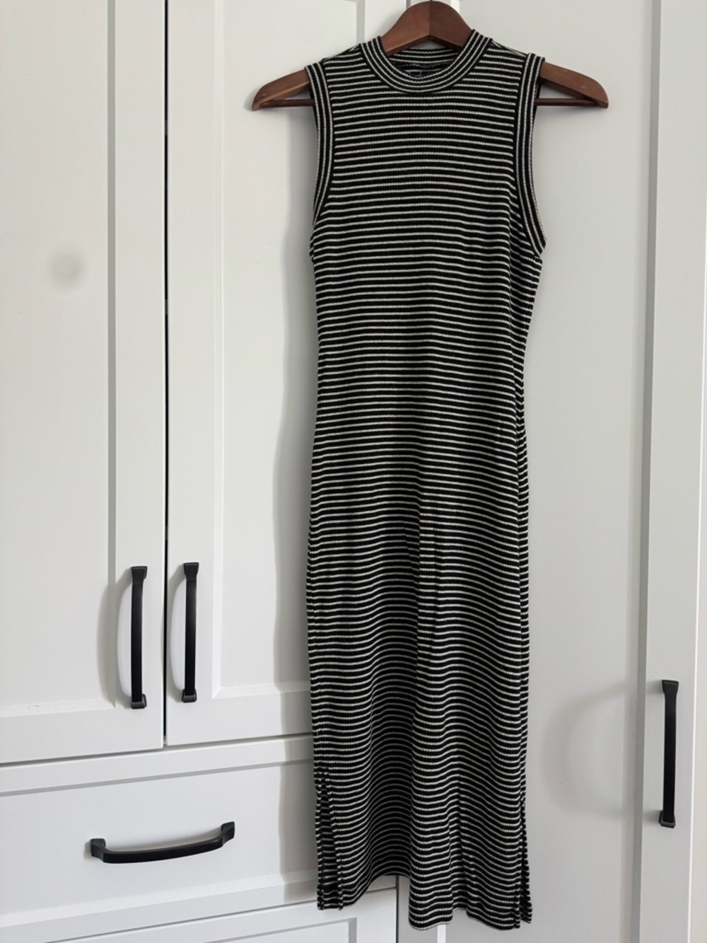 Madewell Black and White Striped Sleeveless Maxi Dress